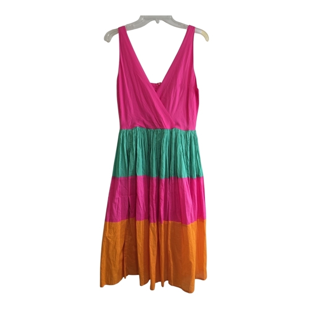 Colorblock Midi Dress in Pink, Green & Orange